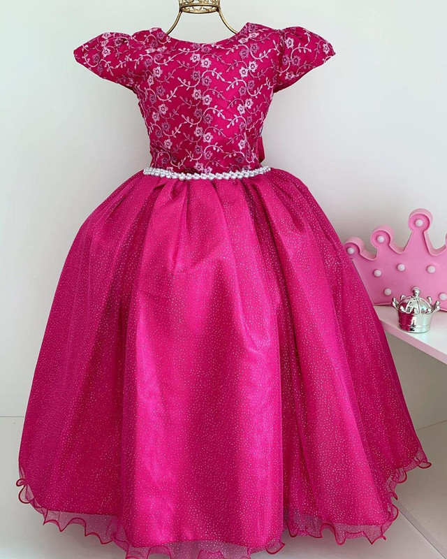 Vestido Infantil Damas Honra Pink Casamentos Pérolas