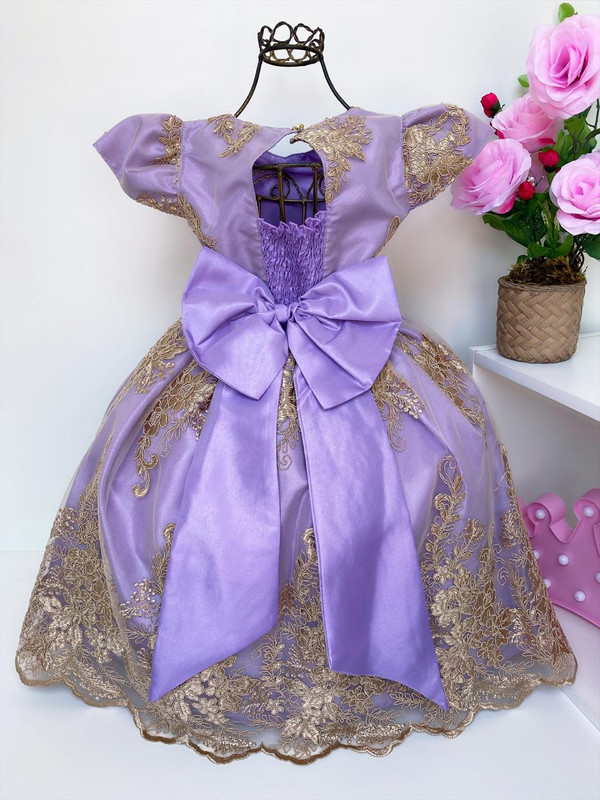 Vestido de luxo Lilás Renda Realeza princesa Sofia tamanho 2