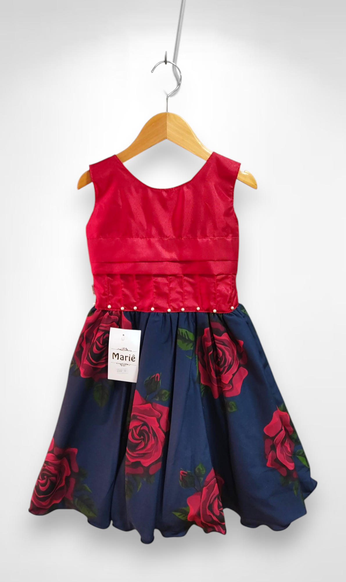 Vestido Infantil Vermelho Saia Florida Busto Plissado Festas