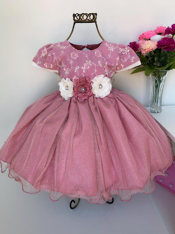 Vestido Infantil Nude Bebê Luxo Festa Aniversário Princesa