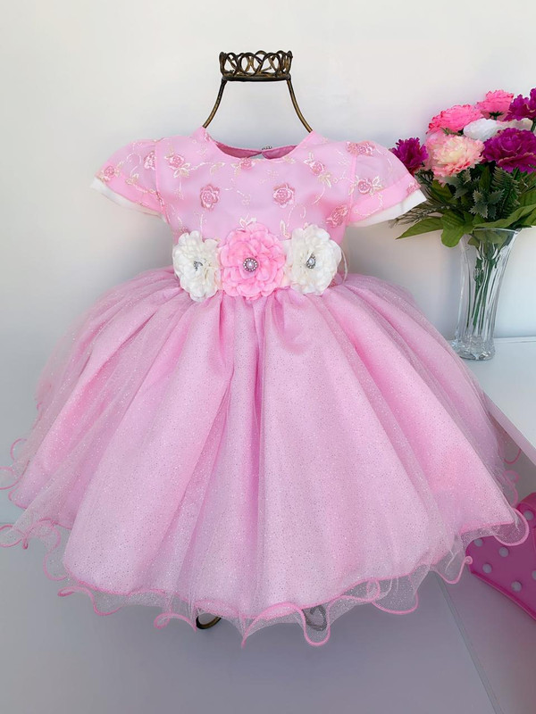 promoção vestido bebê festa vestido infantil luxo rosa laço gigante  princesa 1 e 2 anos