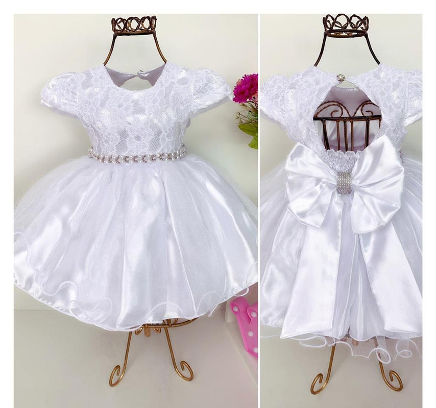 Vestido Infantil Branco Bebê Princesa Luxo Festa Pérolas - Rosa Charmosa  Atacado