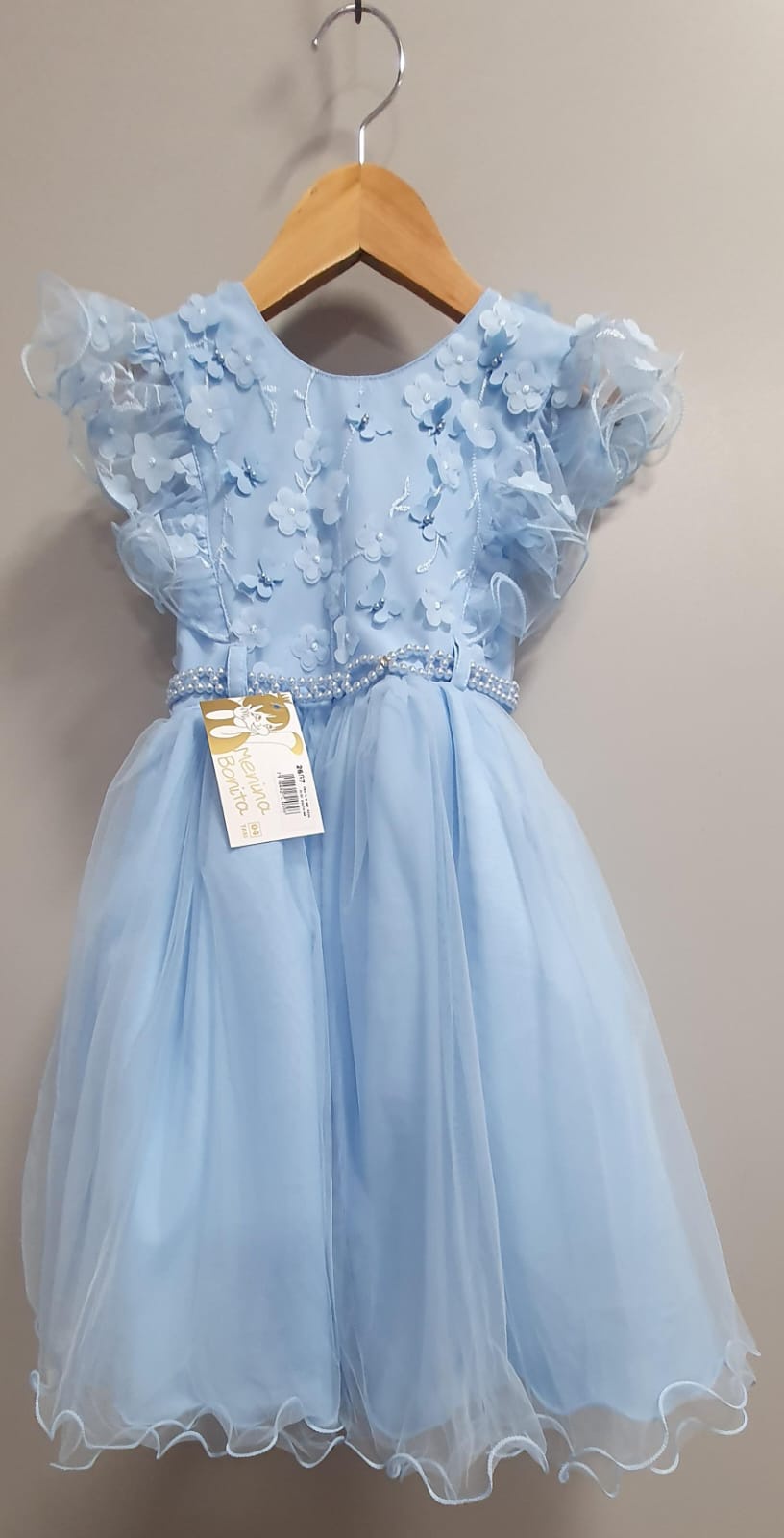 Vestido Infantil Azul Claro Com Renda Casamentos Festas