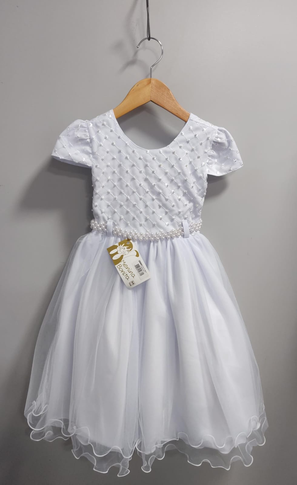 Vestido Infantil Branco Busto Com Renda Daminhas Casamentos