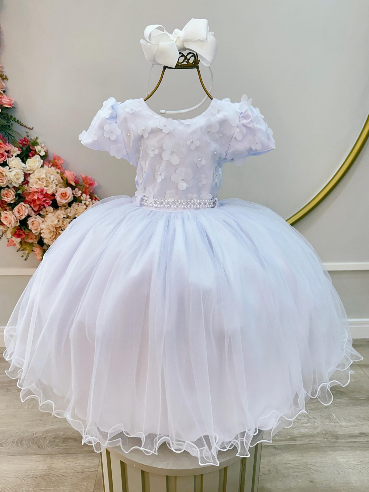 Vestido Infantil Branco Com Renda Festas Casamentos