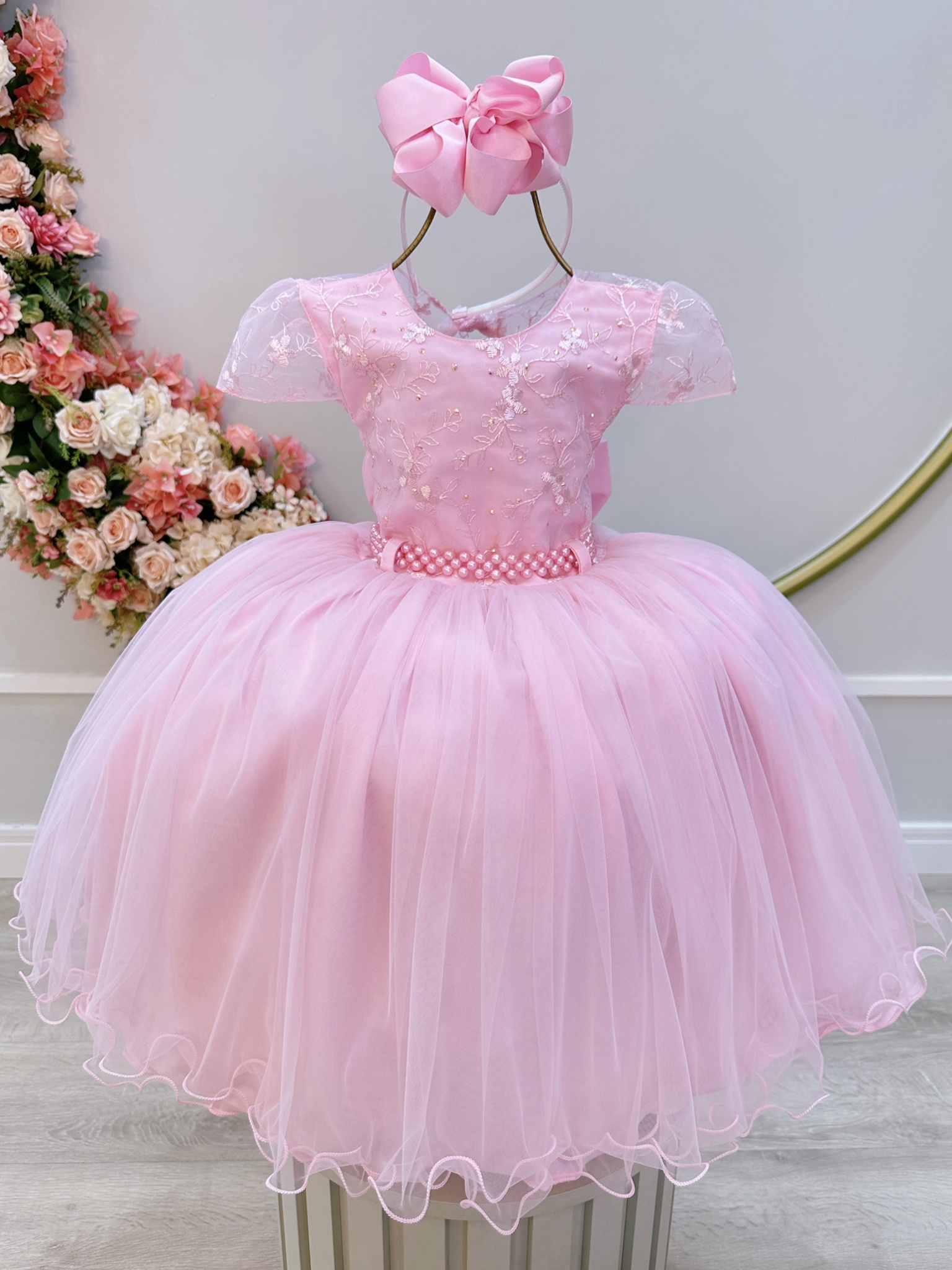 Vestido Infantil Rosa Busto Com Renda Daminhas Casamentos