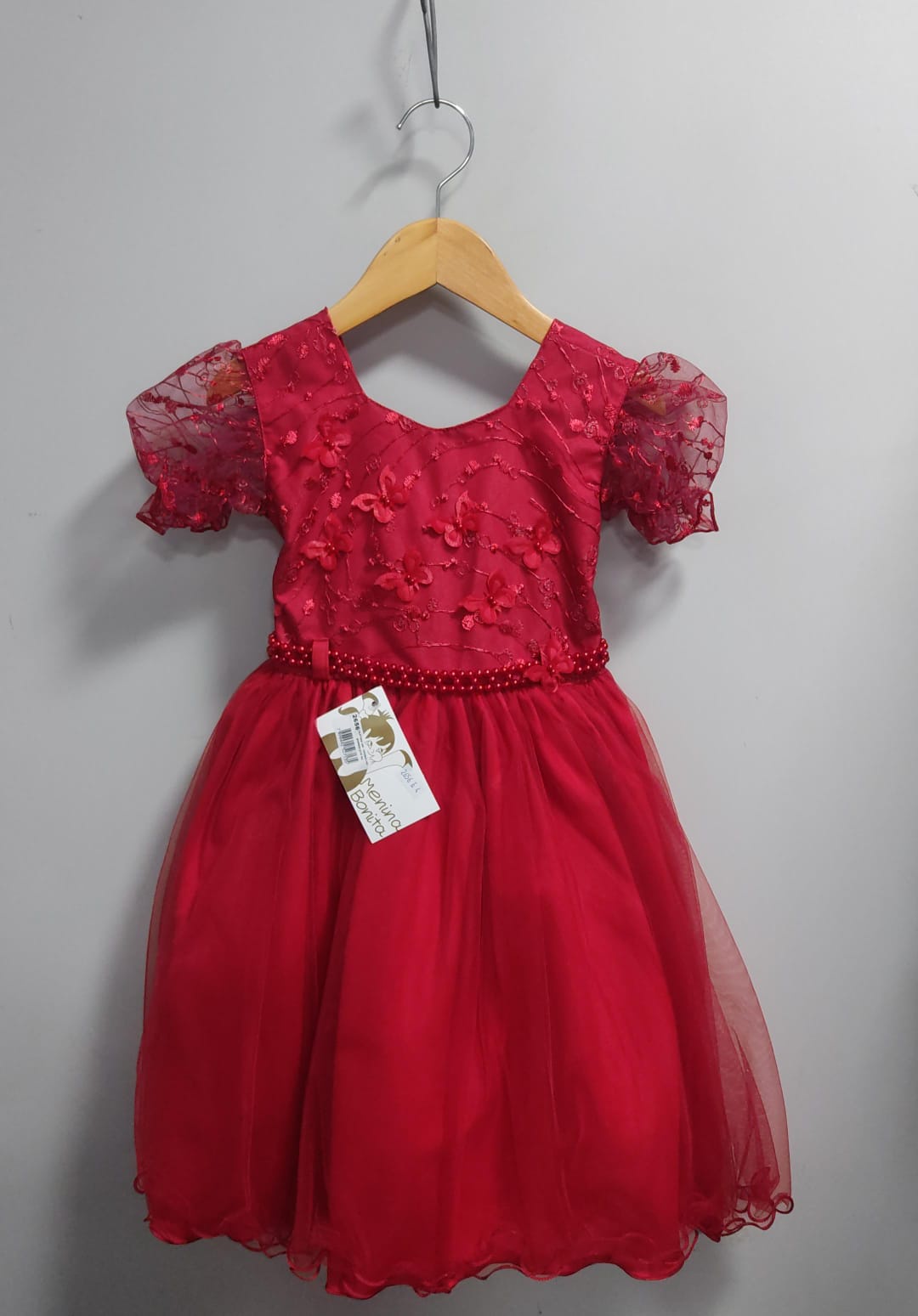 Vestido Infantil Vermelho Busto Com Renda Daminhas Casamentos