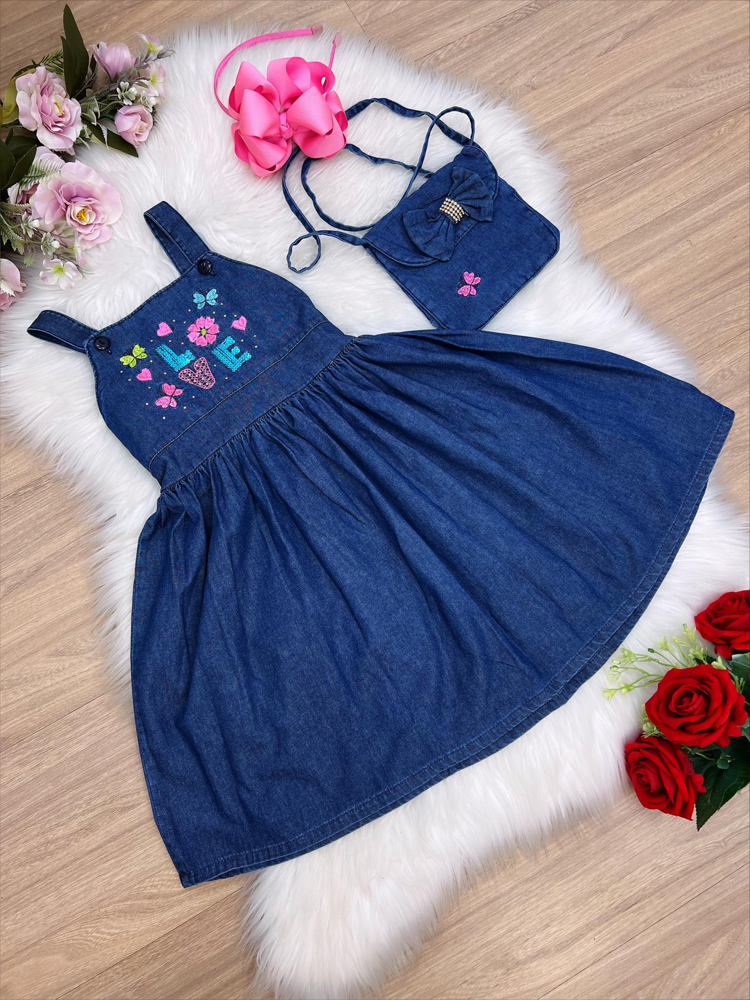 Vestido infantil jeans com hot sale tecido