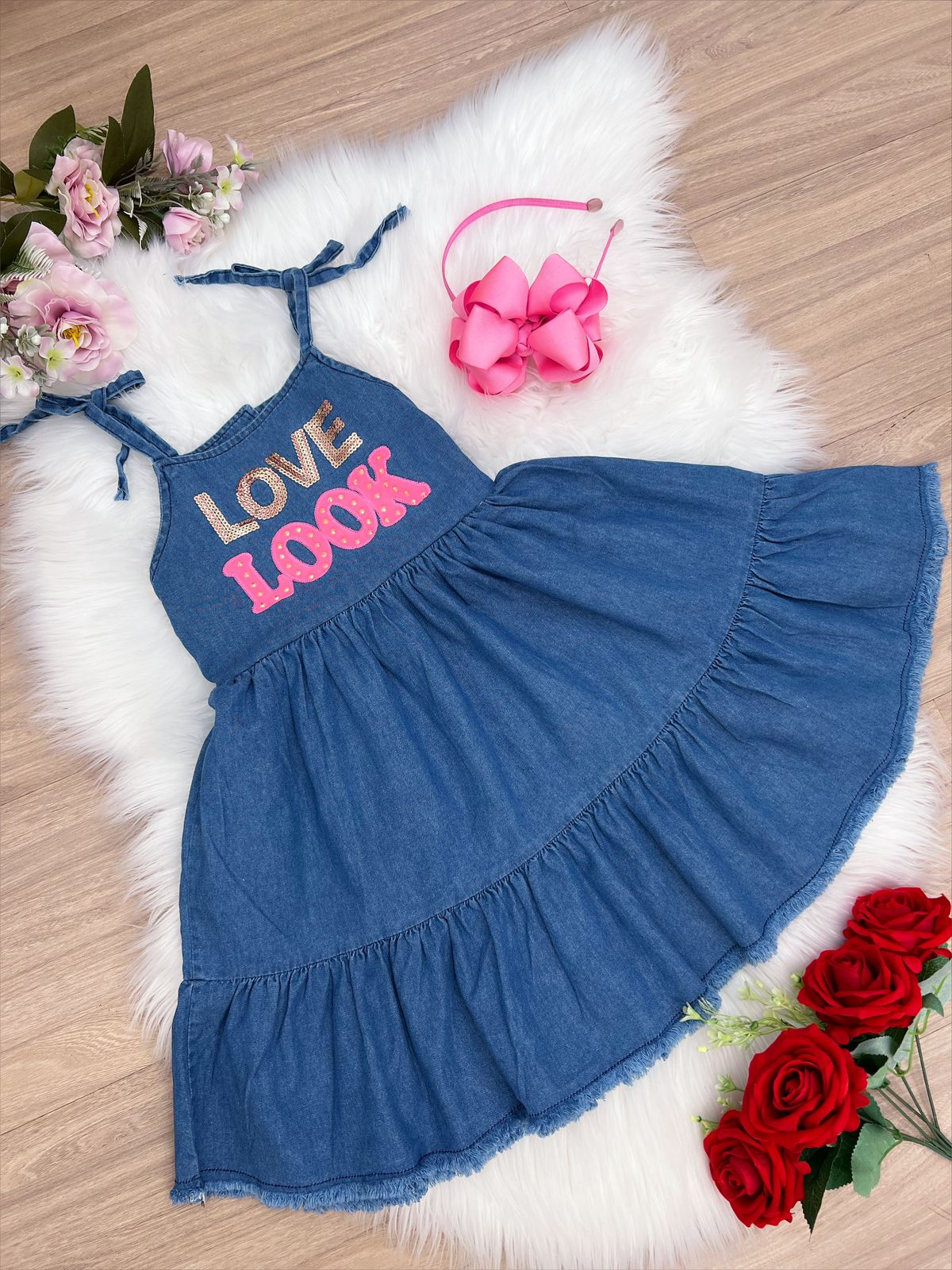 Vestido Infantil Jeans Love Look Luxo