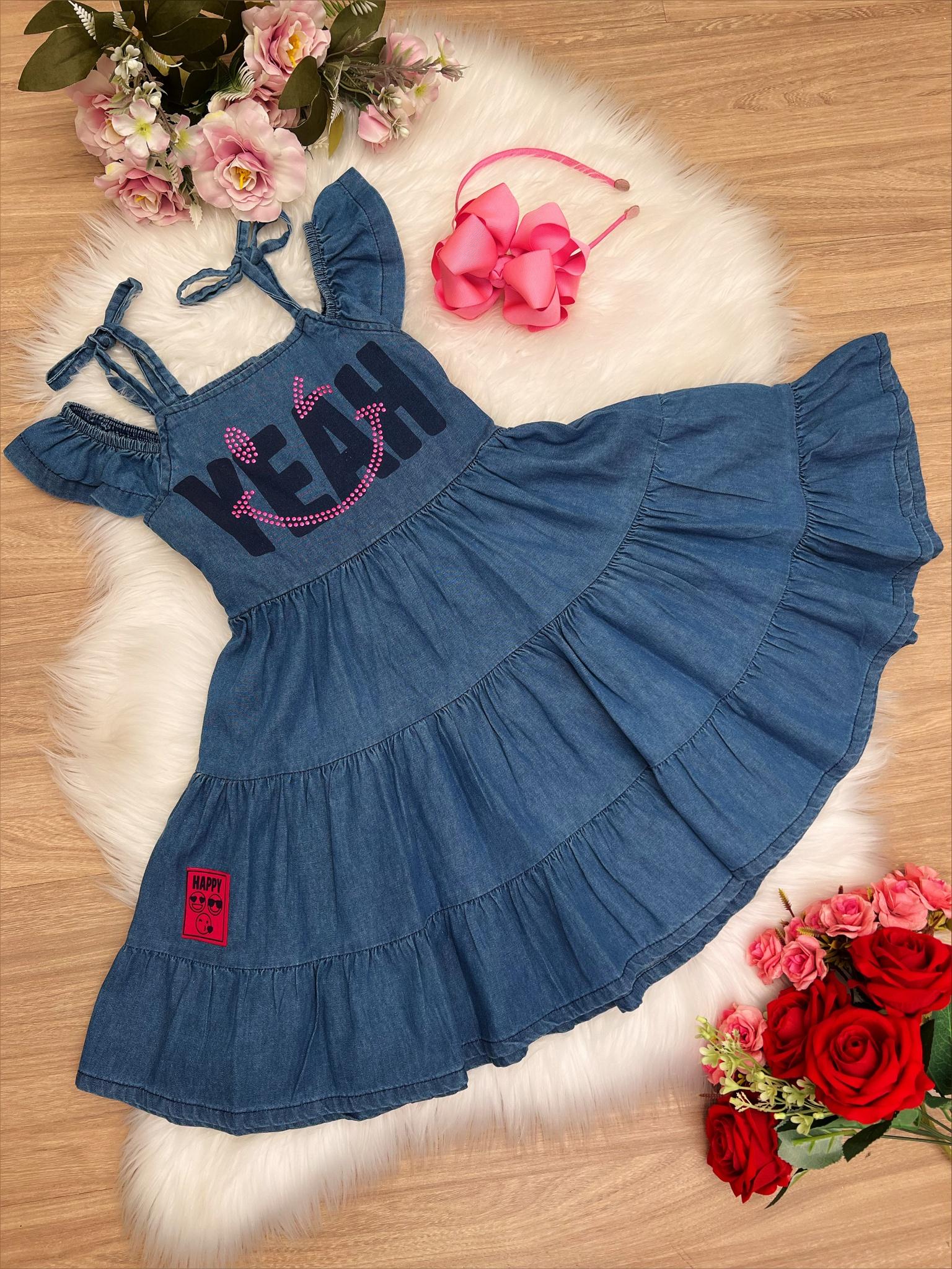 Vestido Infantil Jeans Yeah Happy Luxo