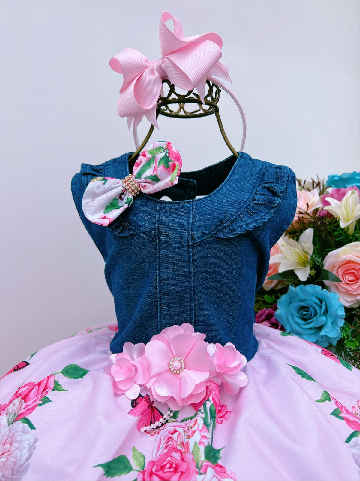Vestido infantil floral com alças para bebês, roupas de princesa, vestido e  saia para meninas, vestido kawaii