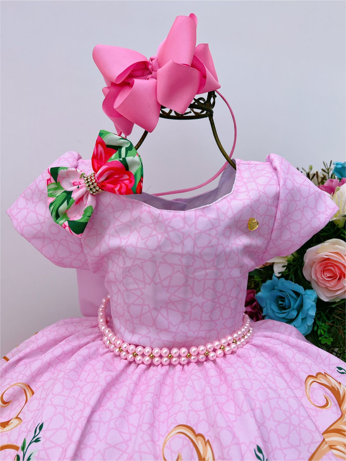 Vestido Infantil Princesa Laçinho Flores