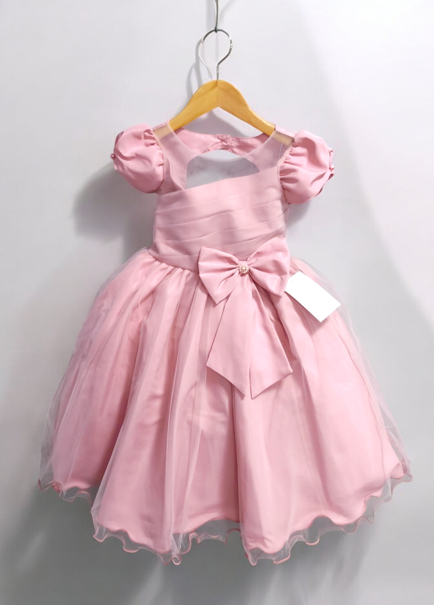 Vestido Infantil Rose Com Broche de Laço Daminhas