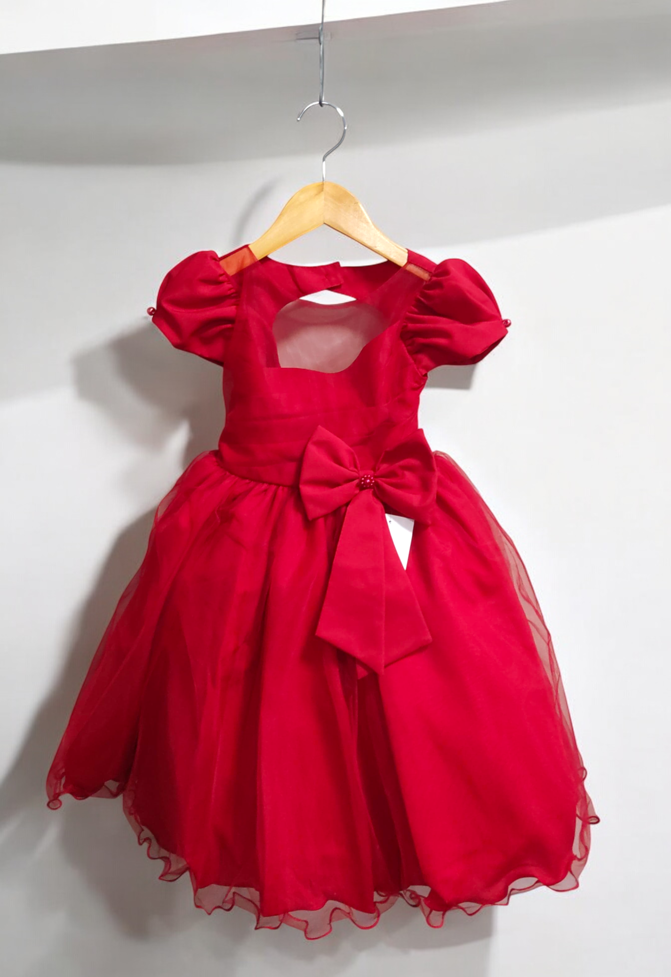 Vestido Infantil Vermelho Com Broche de Laço Daminhas