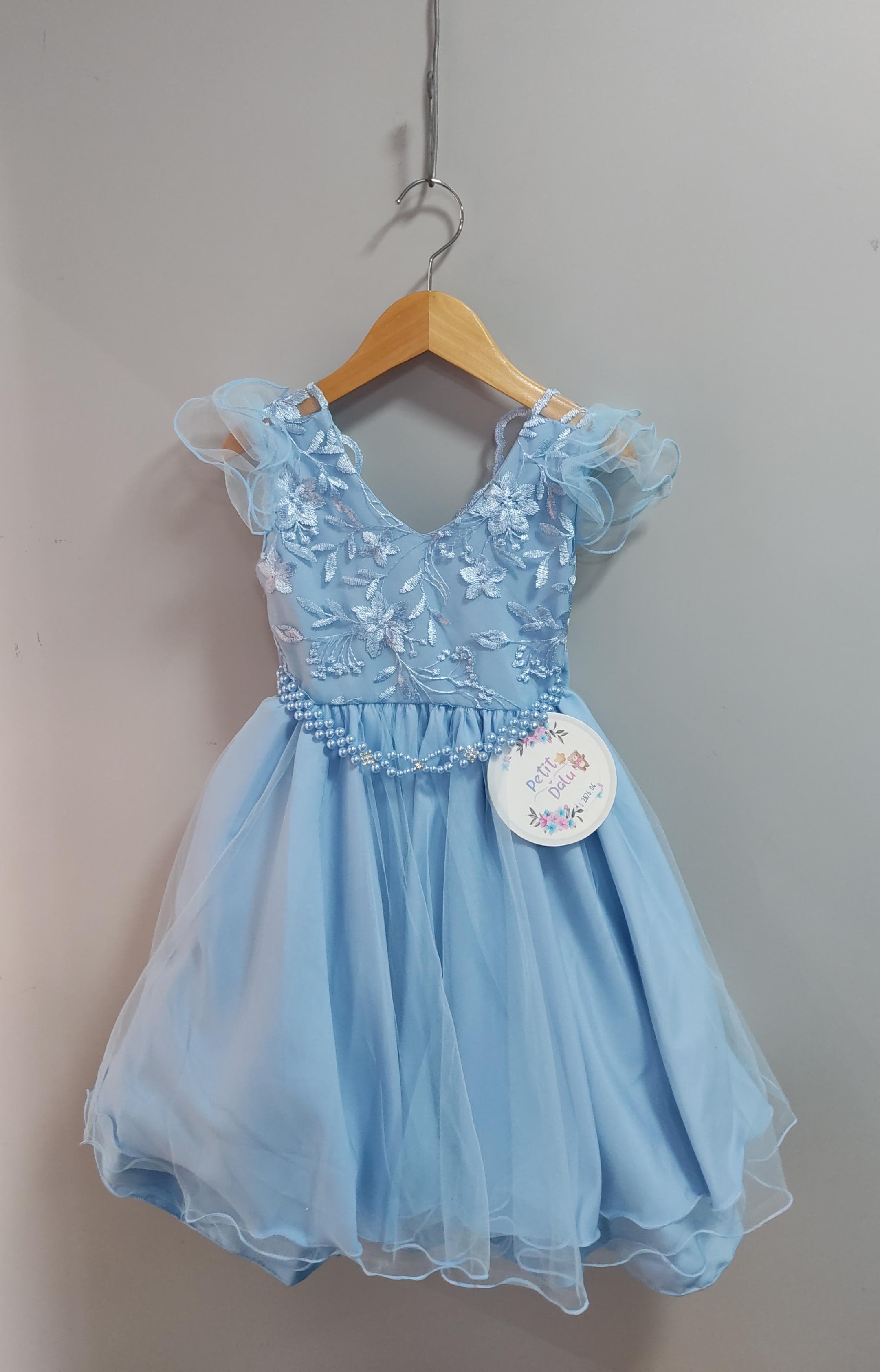 Vestido Infantil Azul Claro C/ Renda Luxo Festas Daminhas