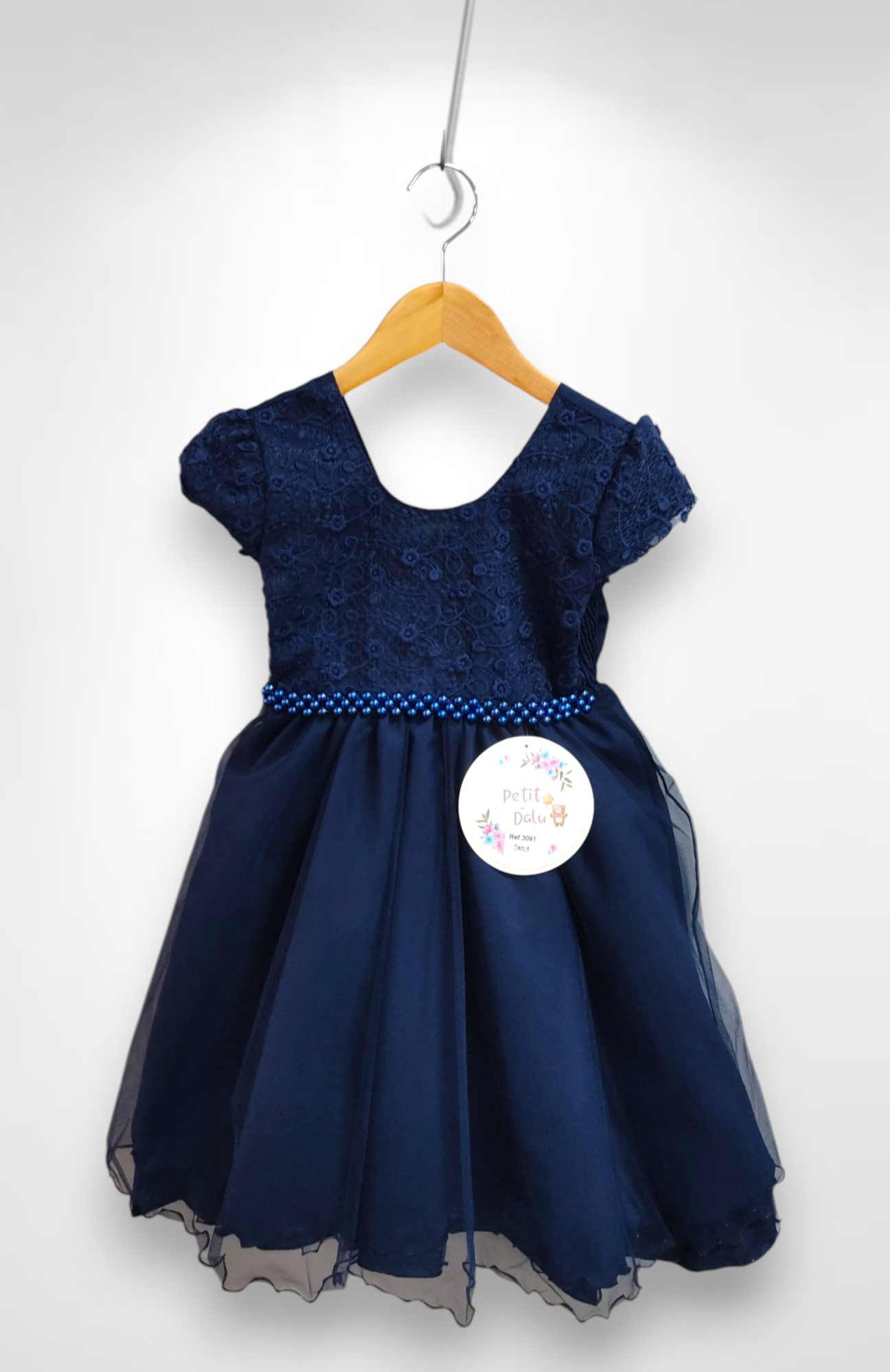 Vestido Infantil Azul Marinho Busto C/ Renda Festa Casamento