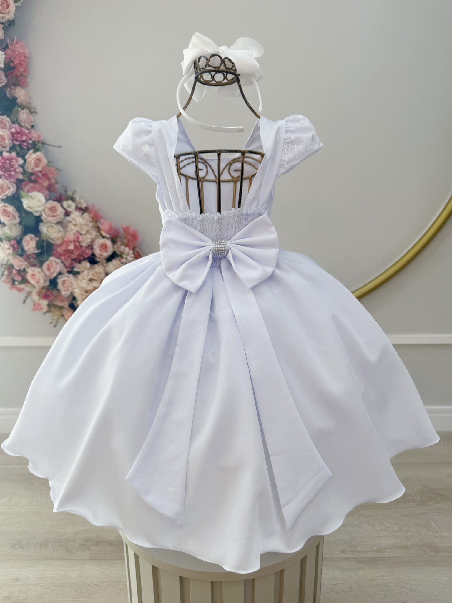 Vestido Infantil Branco Luxo Batizado Damas Casamento Festa - Rosa ...
