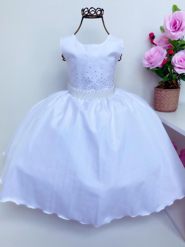 Vestido Infantil Branco Luxo Batizado Damas Festa Casamento