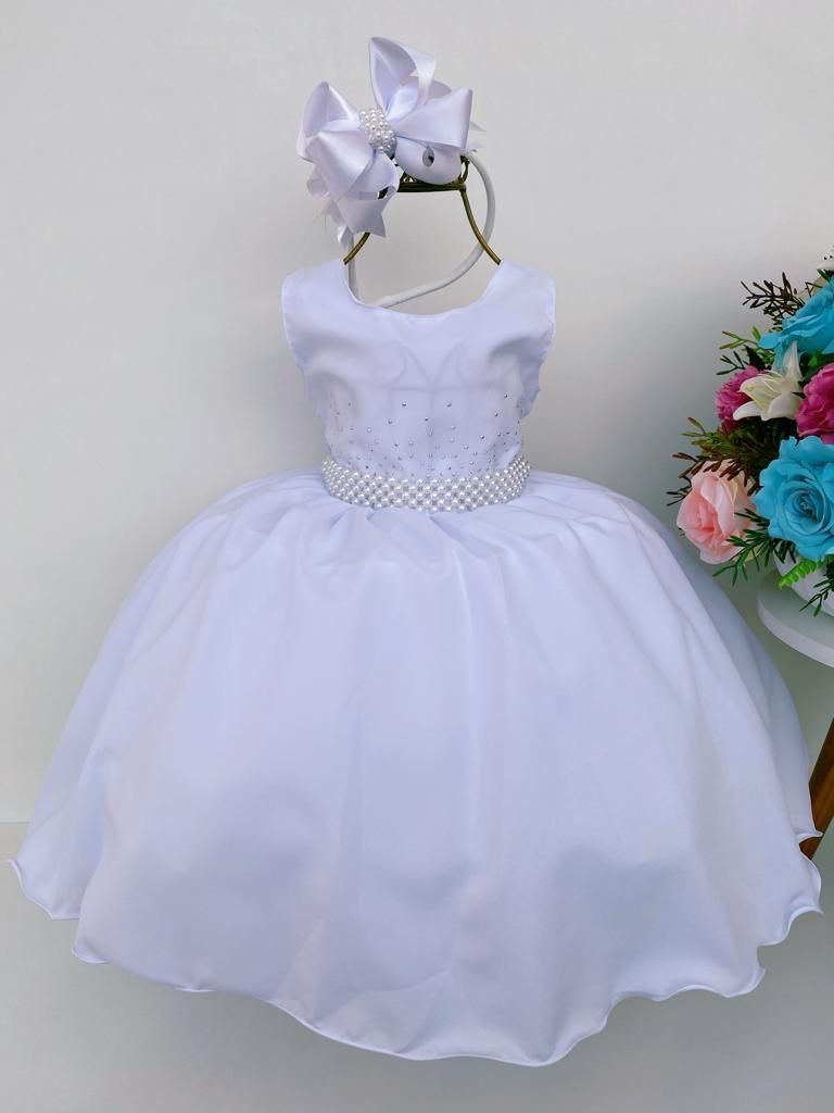 Vestido Infantil Branco Luxo Batizado Casamento Festa Damas