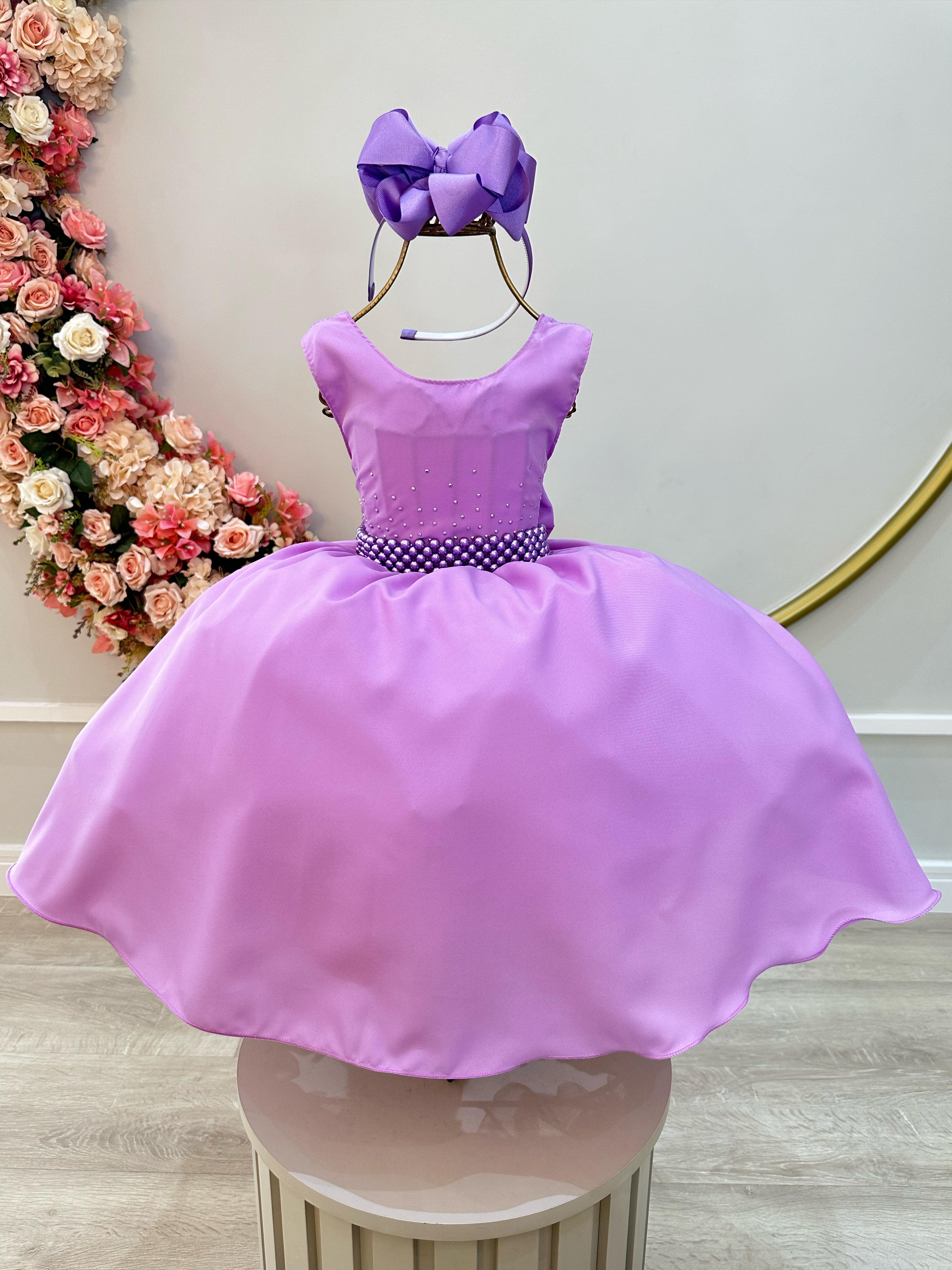 Vestido Infantil Lilás Busto Com Strass Daminhas