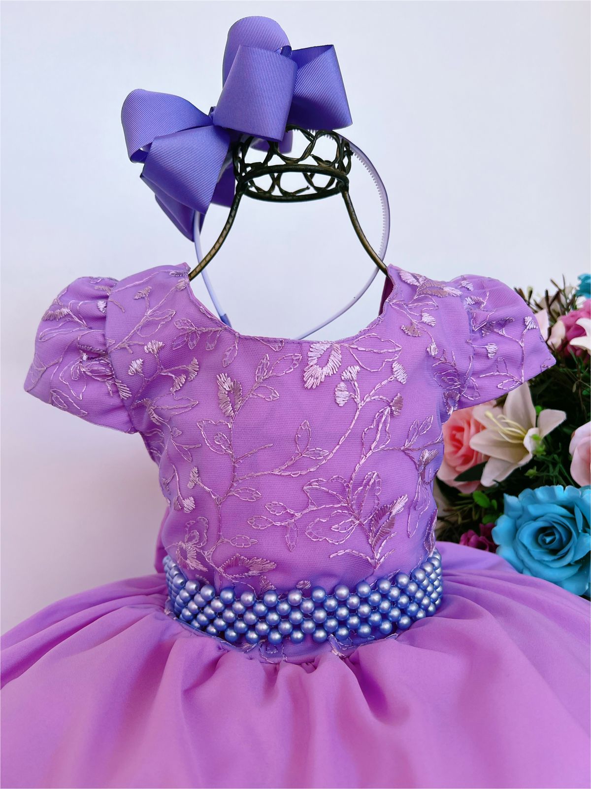 Vestido Infantil Princesa Sofia Lilás C/ Cinto de Pérolas - Rosa Charmosa  Atacado