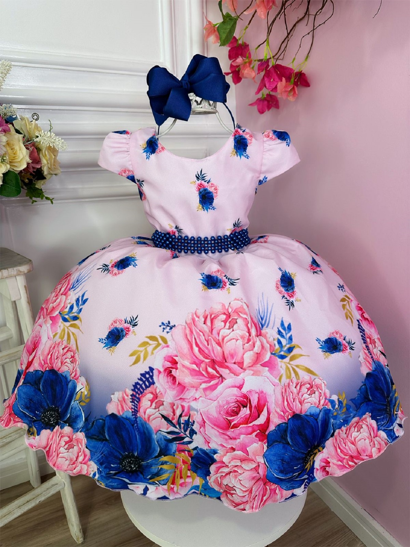 Vestido Infantil Rosa Bosque das Flores Festas Daminhas Luxo