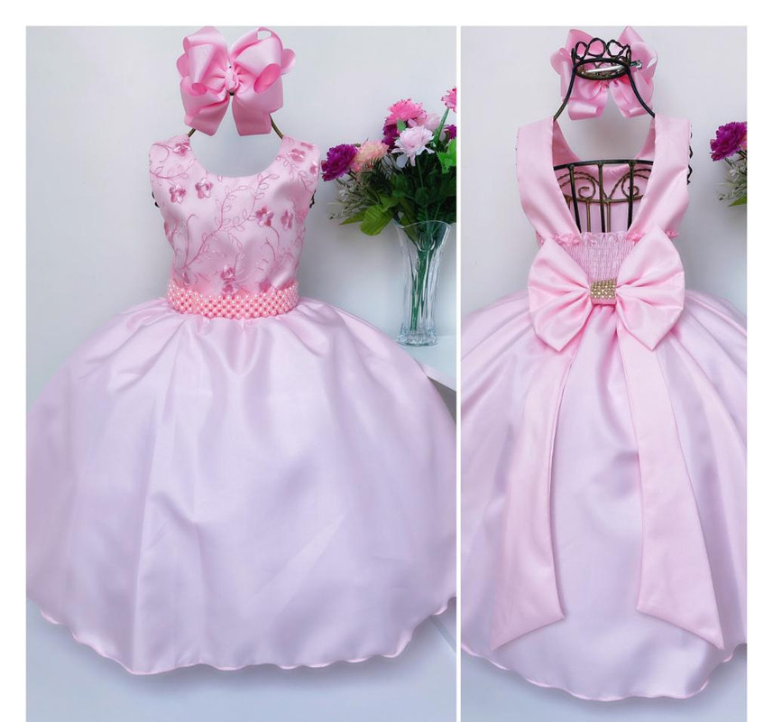 Vestido Infantil Rosa Damas Luxo Festas Casamentos