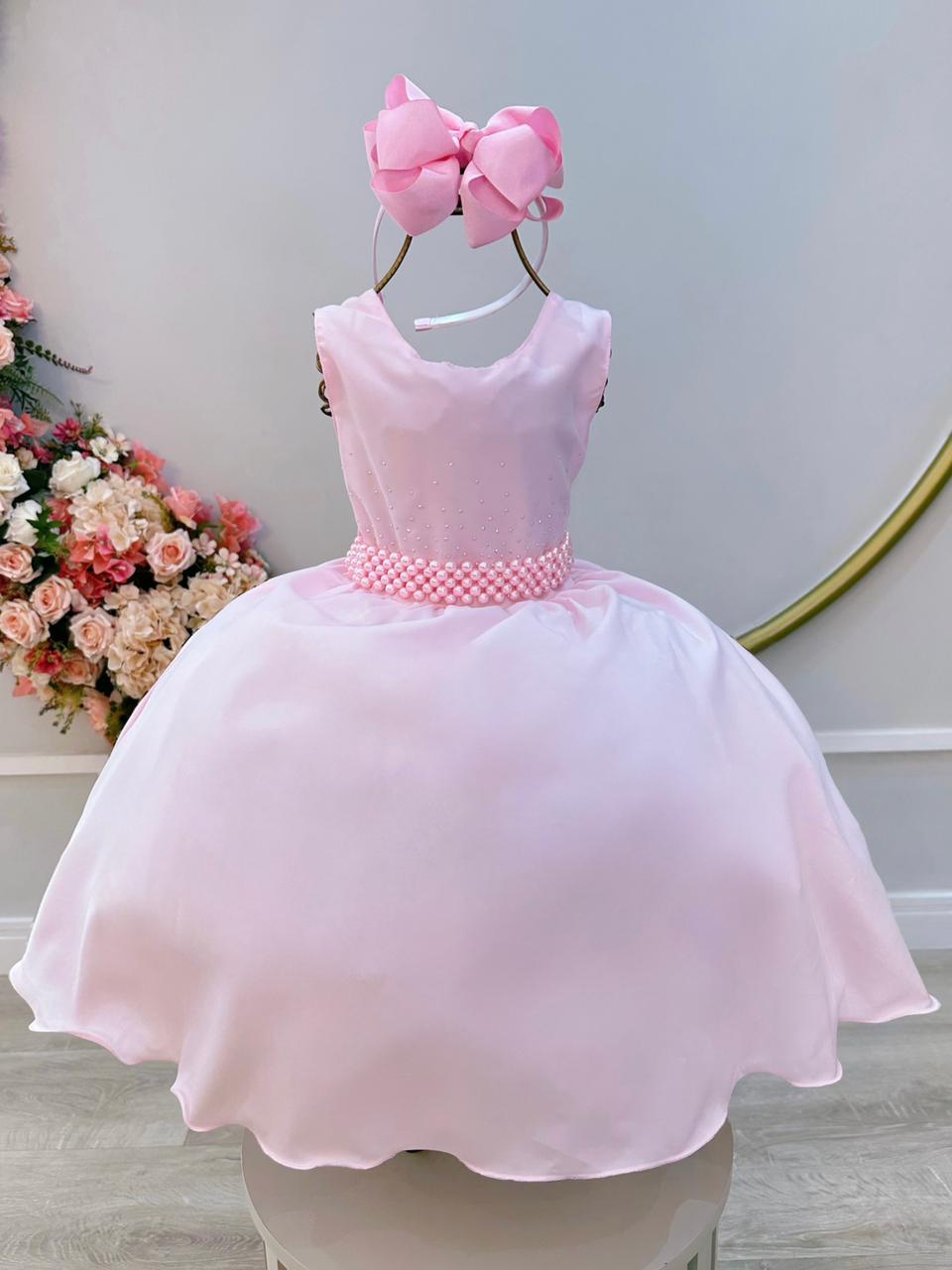 Vestido Infantil Rosa Luxo Batizado Casamento Festa Damas