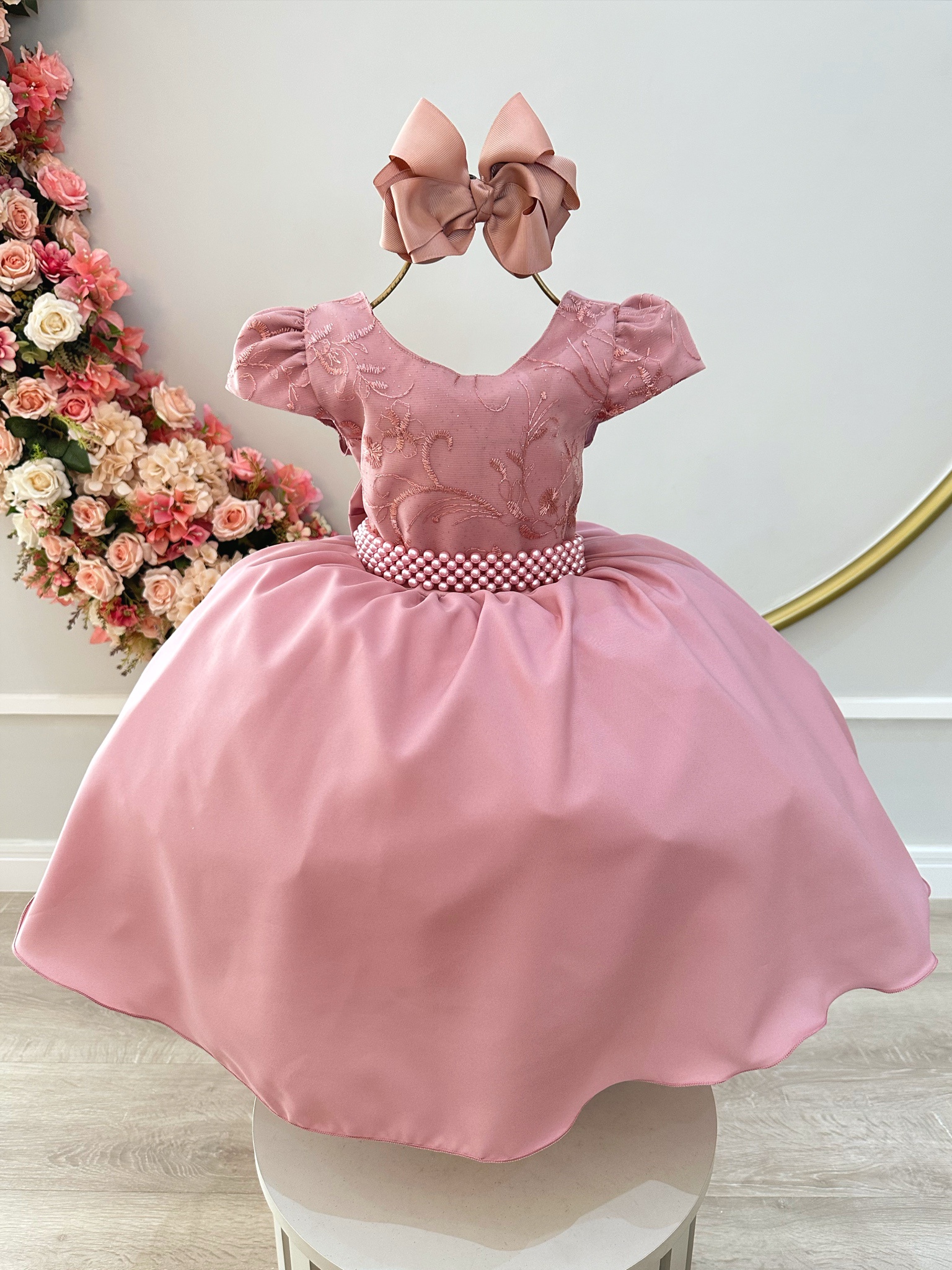 Vestido Infantil Rose Busto C/ Renda Festas Daminhas Luxo