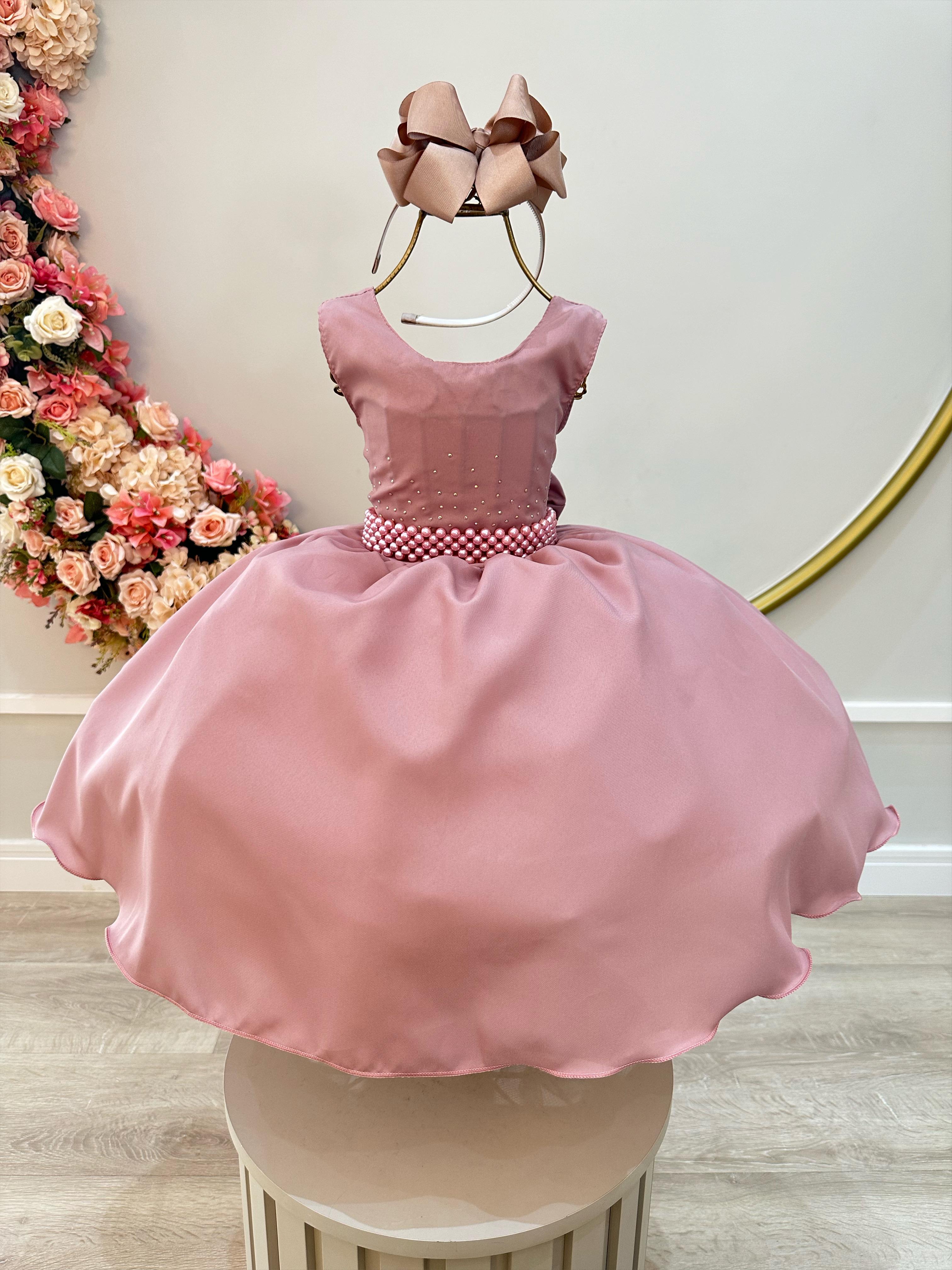 Vestido Infantil Rose Busto Com Strass Daminhas