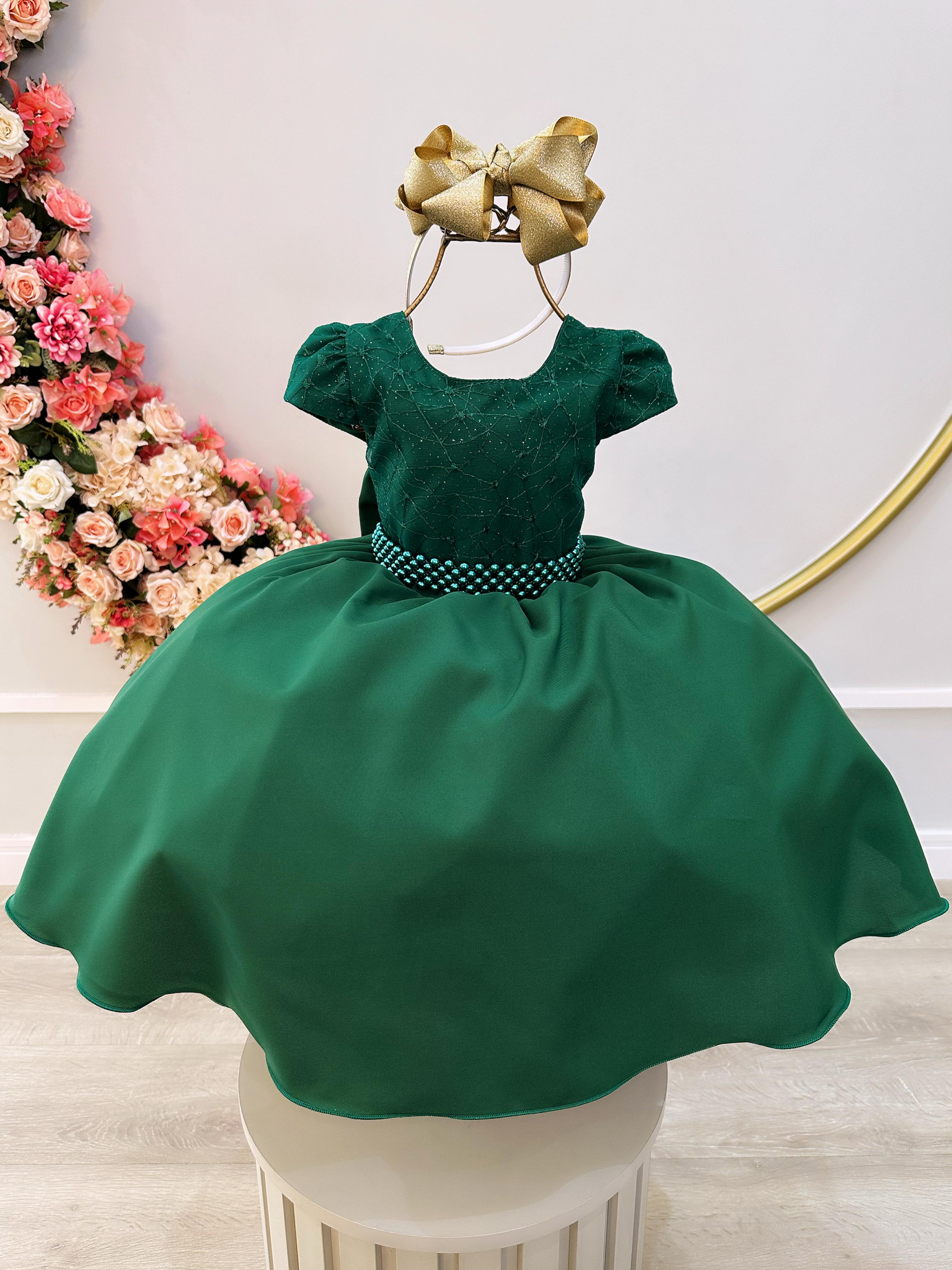 Vestido Infantil Verde Militar Busto Com Renda Damas Festas