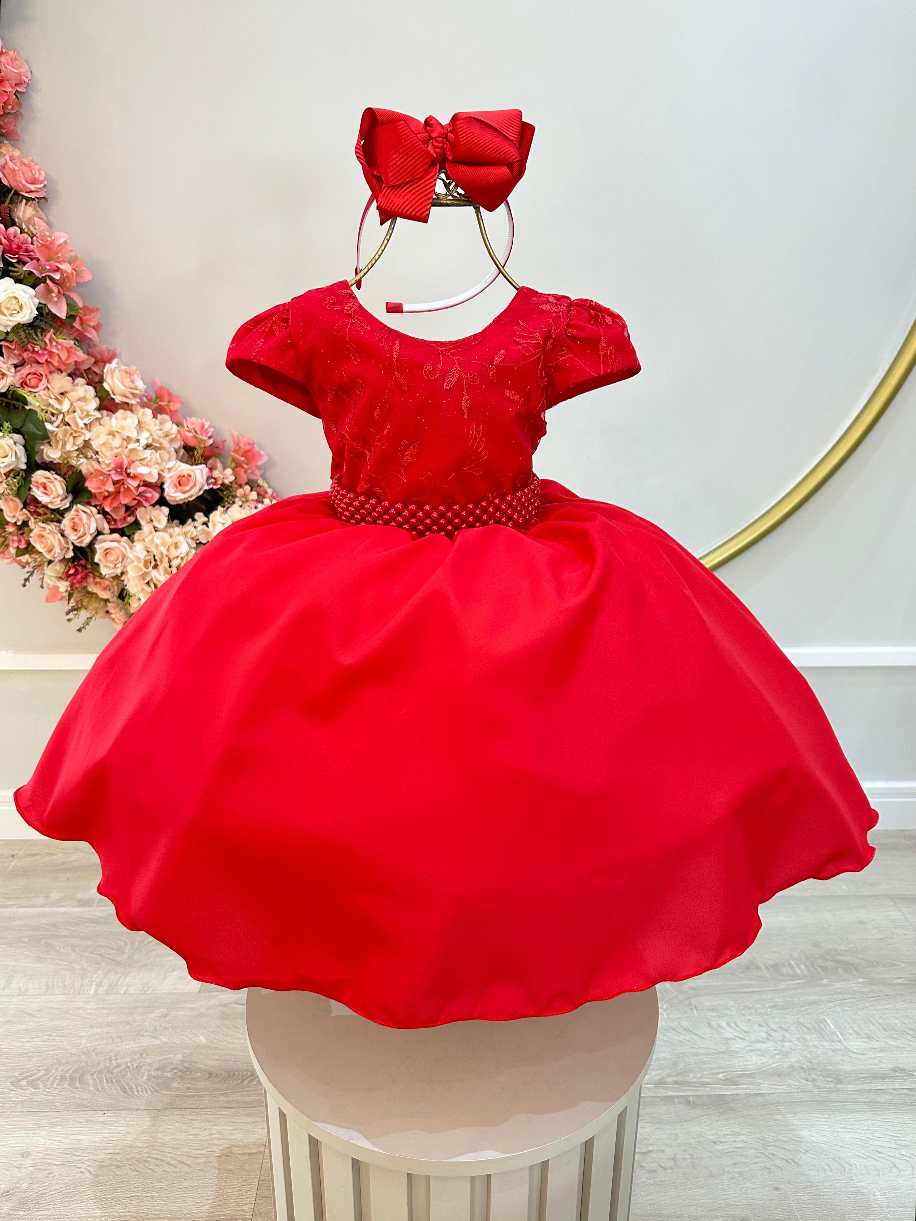 Vestido Infantil Vermelho Busto Com Renda Daminhas Festas