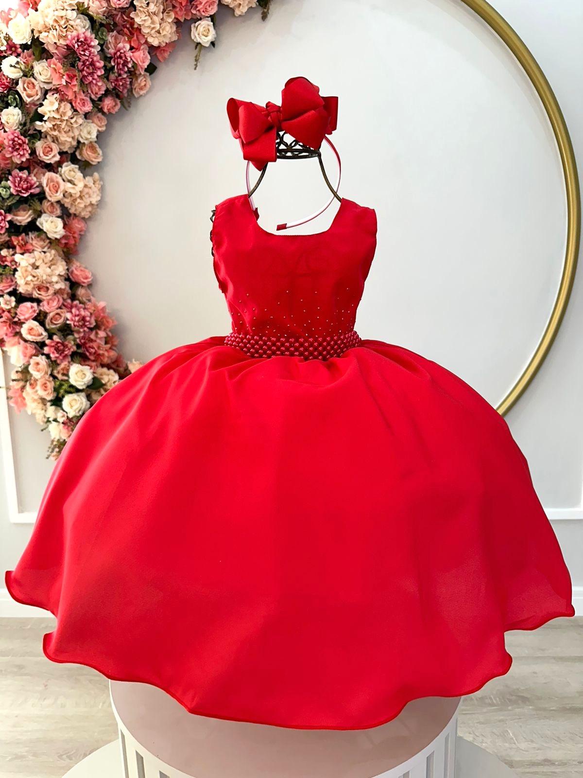Vestido Infantil Vermelho Strass Luxo Festa Damas