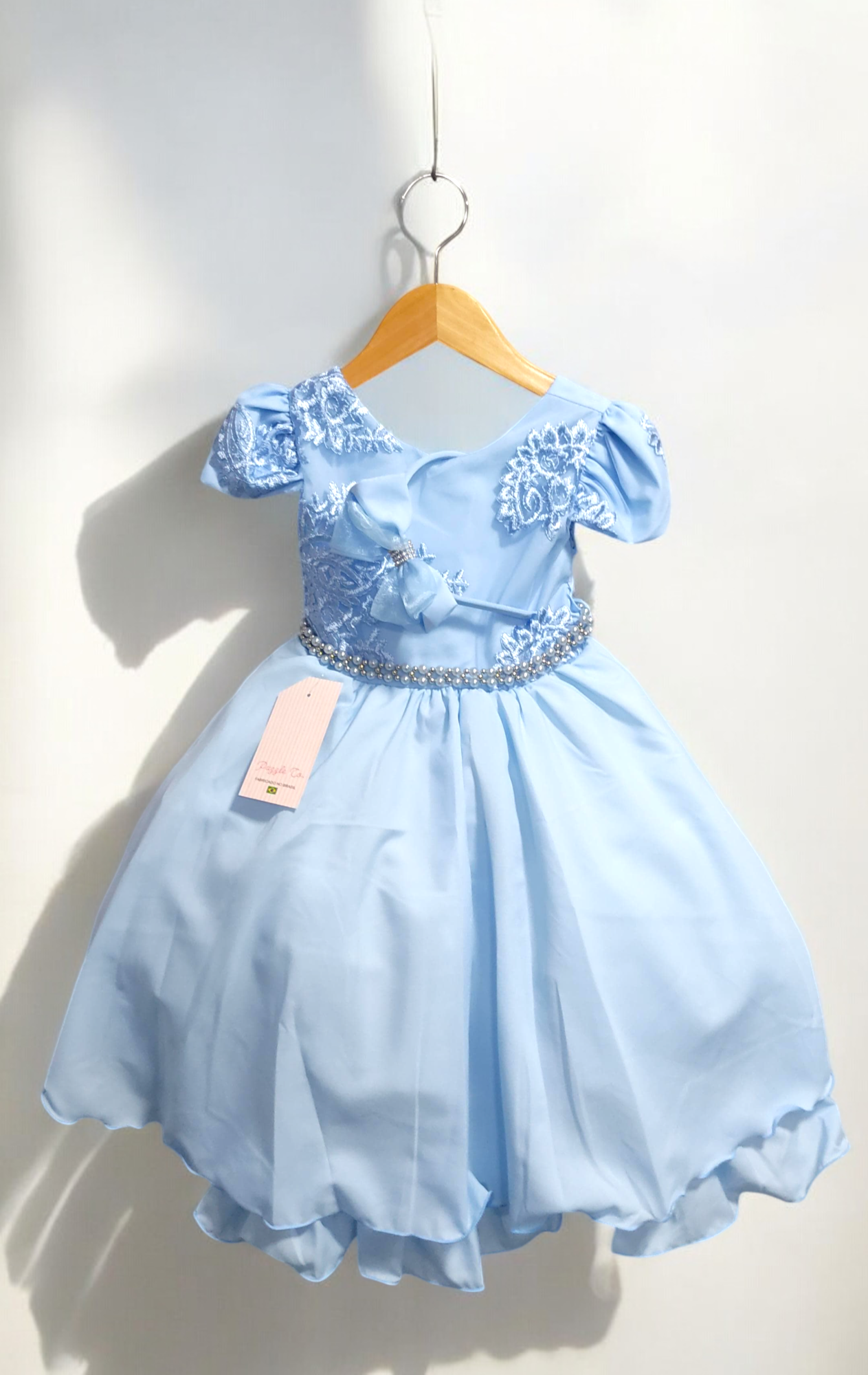 Vestido Infantil Azul Claro C/ Tiara e Renda Casamento Luxo