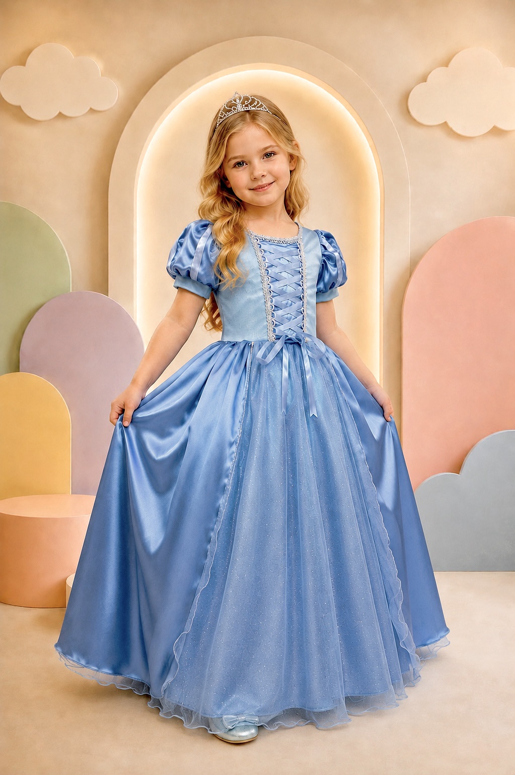 Fantasia Infantil azul Princesa brilho Festas