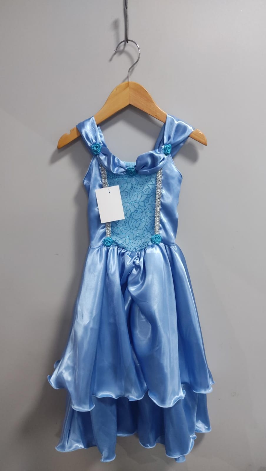 Fantasia Infantil Azul Princesas Frozen e Cinderela Festas