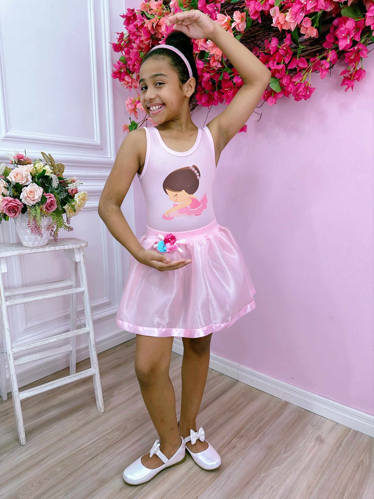 Fantasia Infantil Bailarina Rosa Body e Saia Luxo