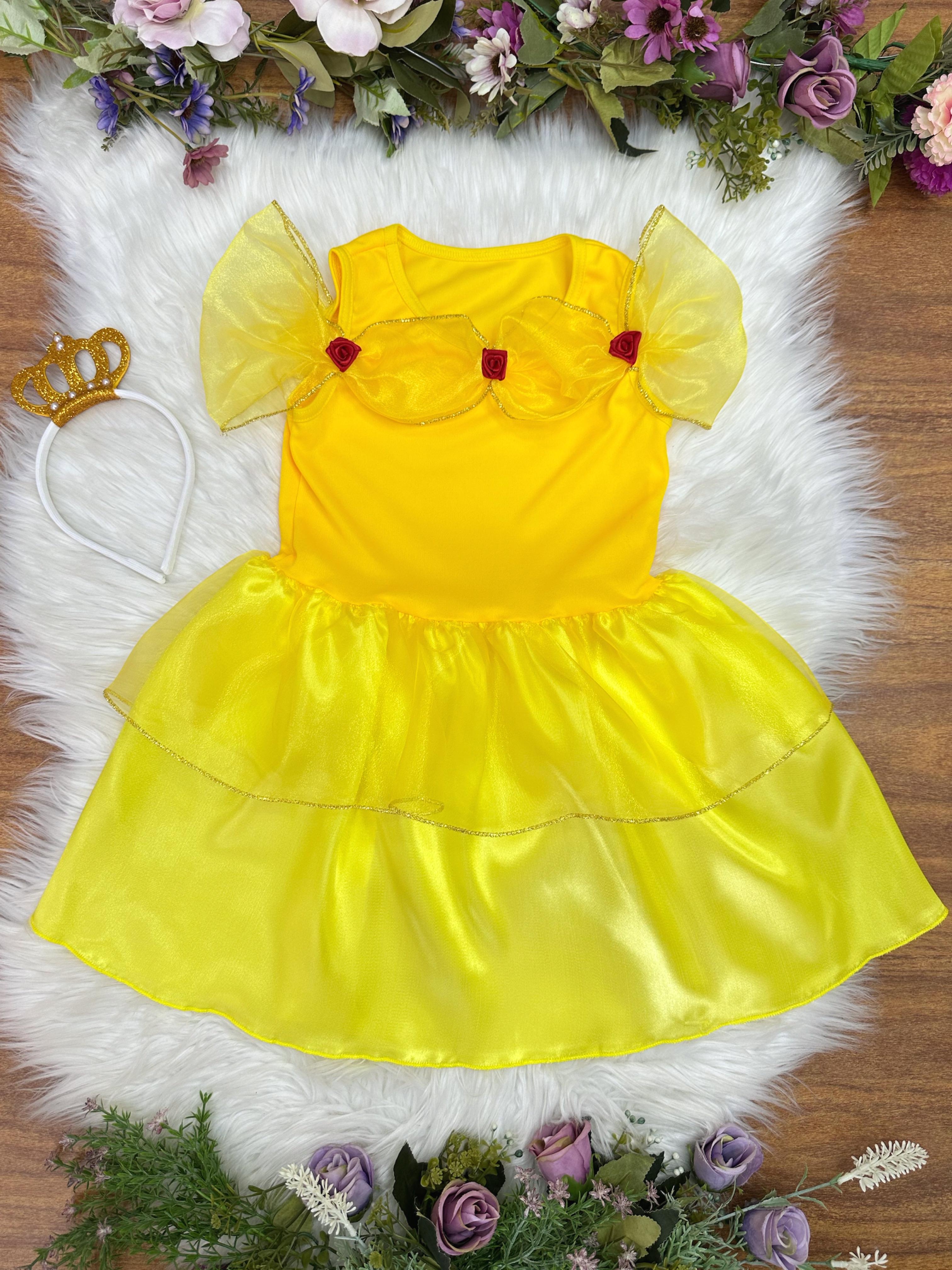 Fantasia Infantil Bela e a Fera Amarelo com Tiara