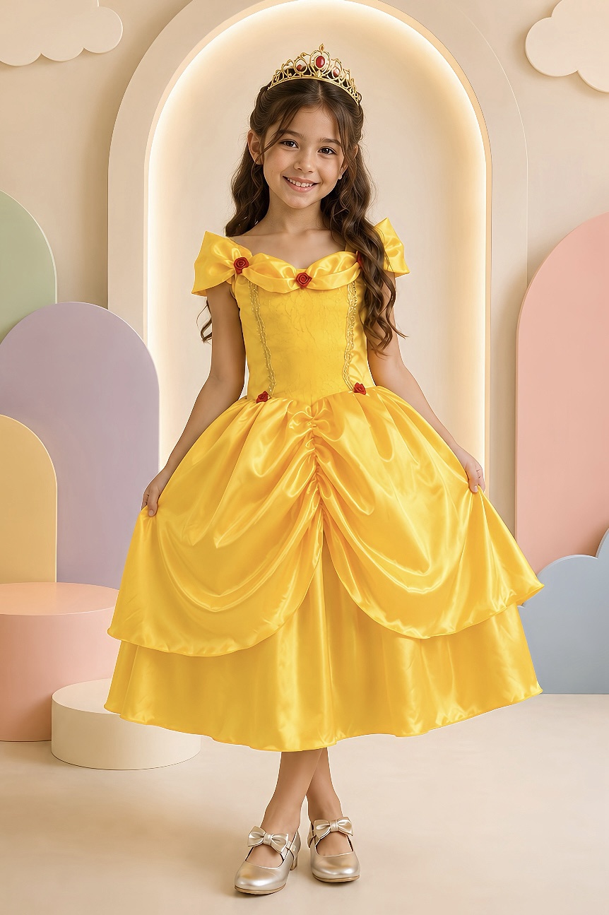 Fantasia Infantil Bela e a Fera Amarelo Festas