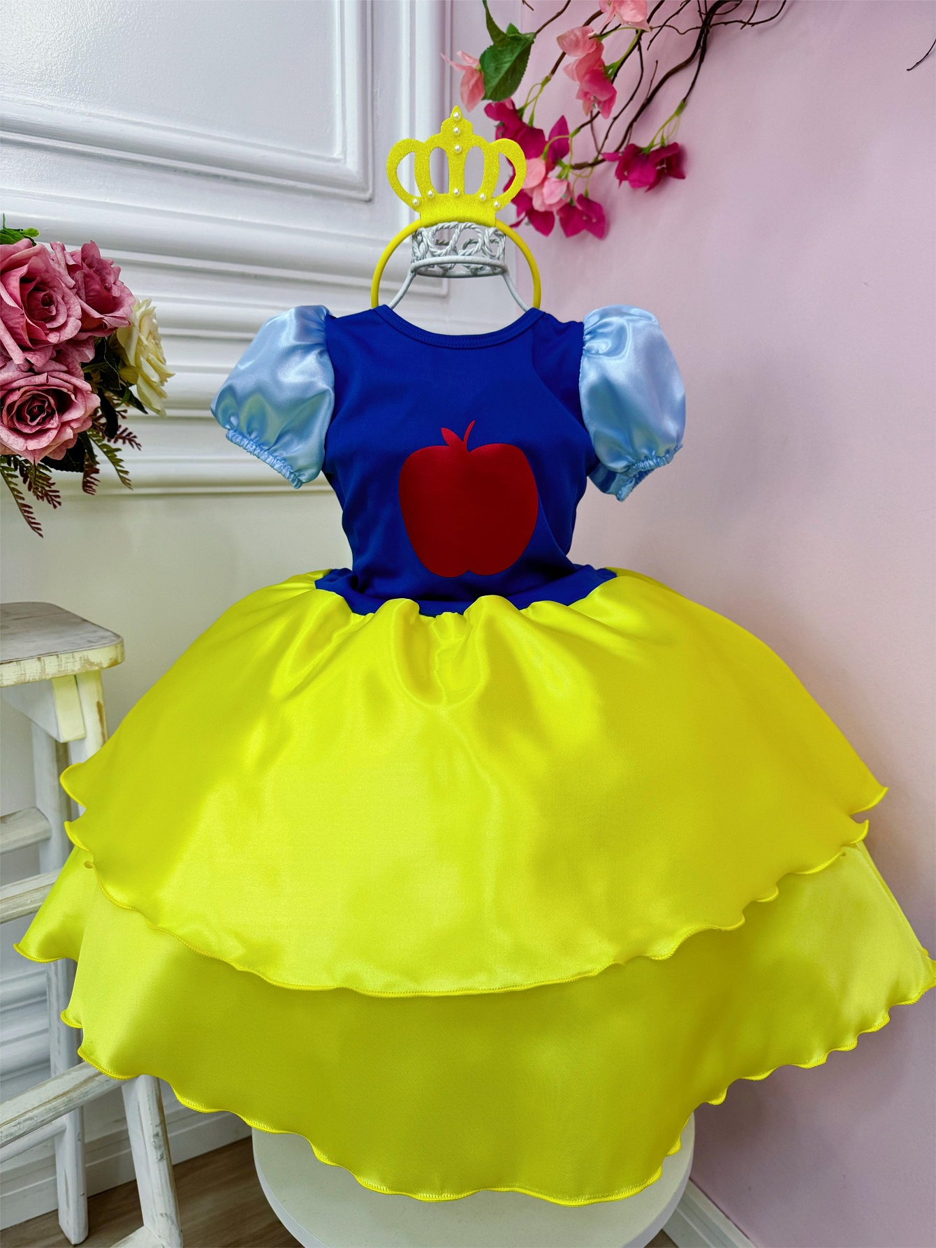 Fantasia Infantil Branca de Neve C/Tiara, em Cetim e Helanca