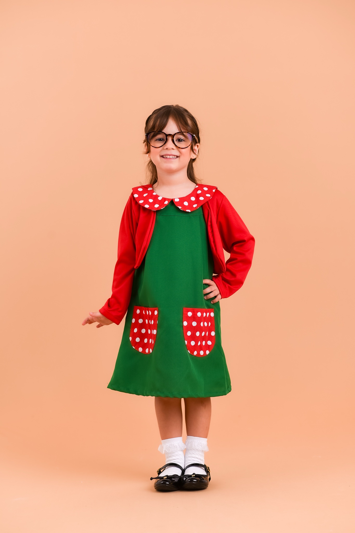 Fantasia Infantil Chiquinha Verde e Vermelho Festas Luxo