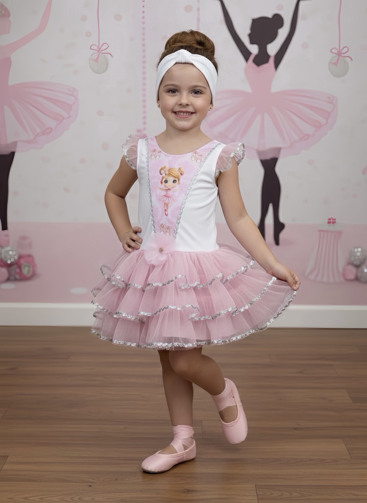 Fantasia Infantil da Bailarina Encantada C/ Faixa Cabelo Festas