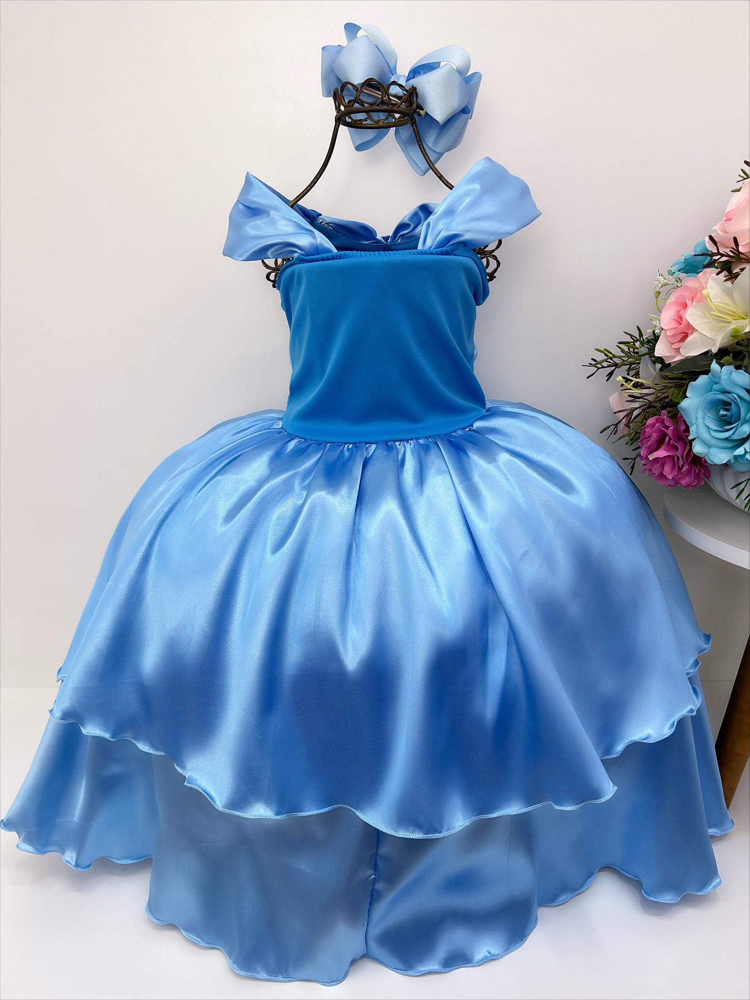 Vestido Cinderela Azul Celeste Infantil Menina Luxo - TEMÁTICOS