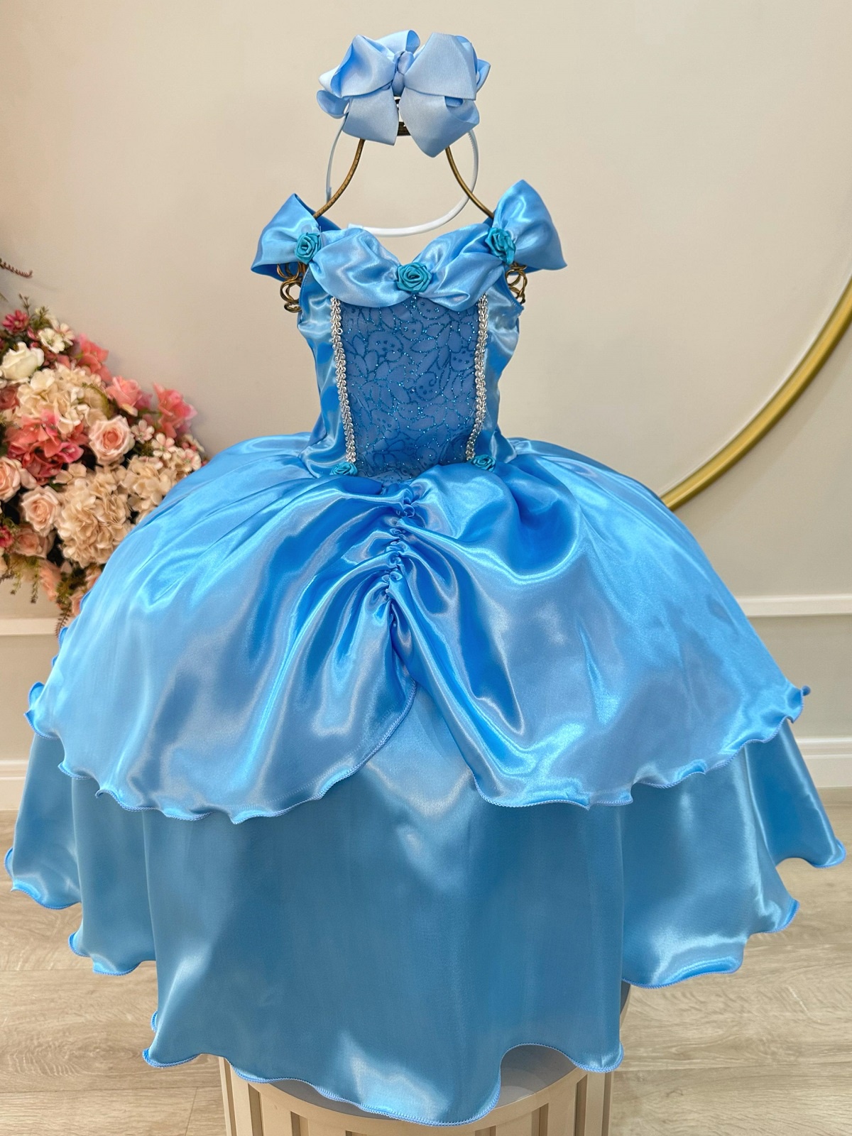 Fantasia Infantil Frozen e Cinderela Azul Renda Brilho