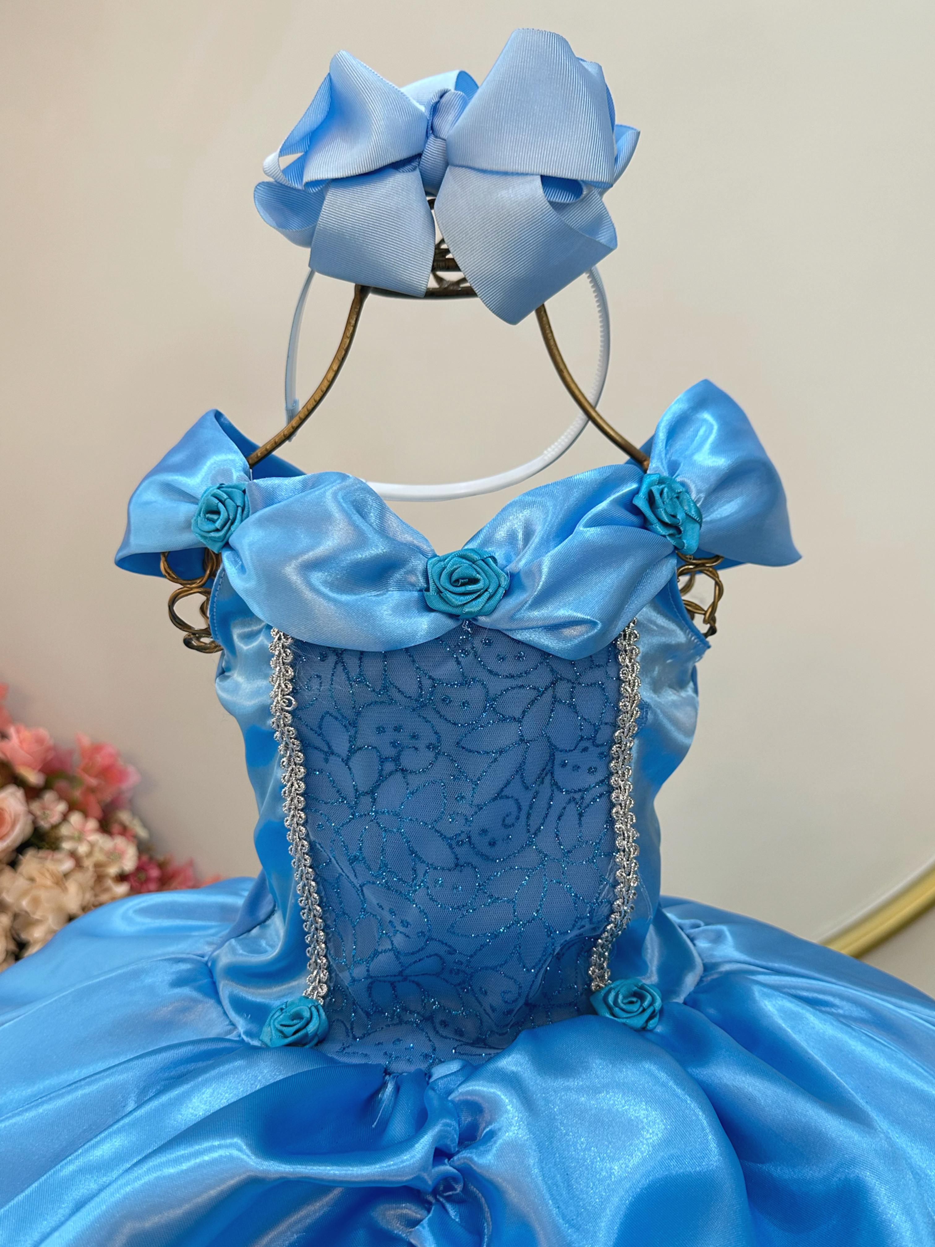 Fantasia Infantil Frozen e Cinderela Azul Renda Brilho