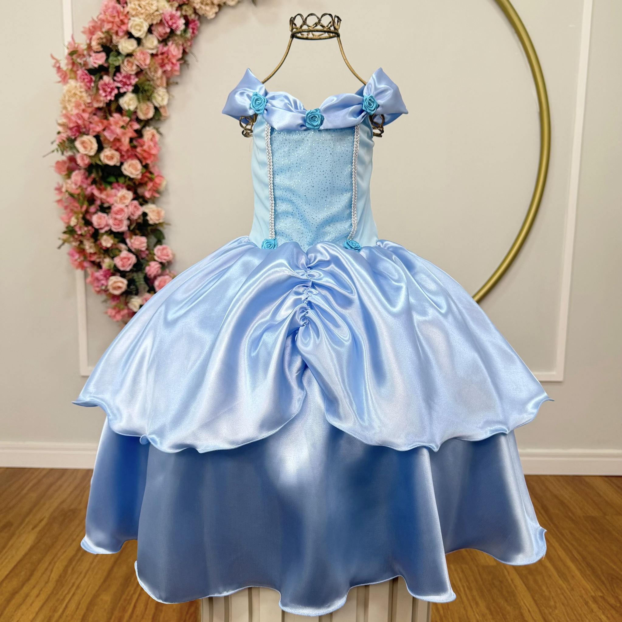 Fantasia Infantil Frozen e Cinderela C/ Renda Azul Claro