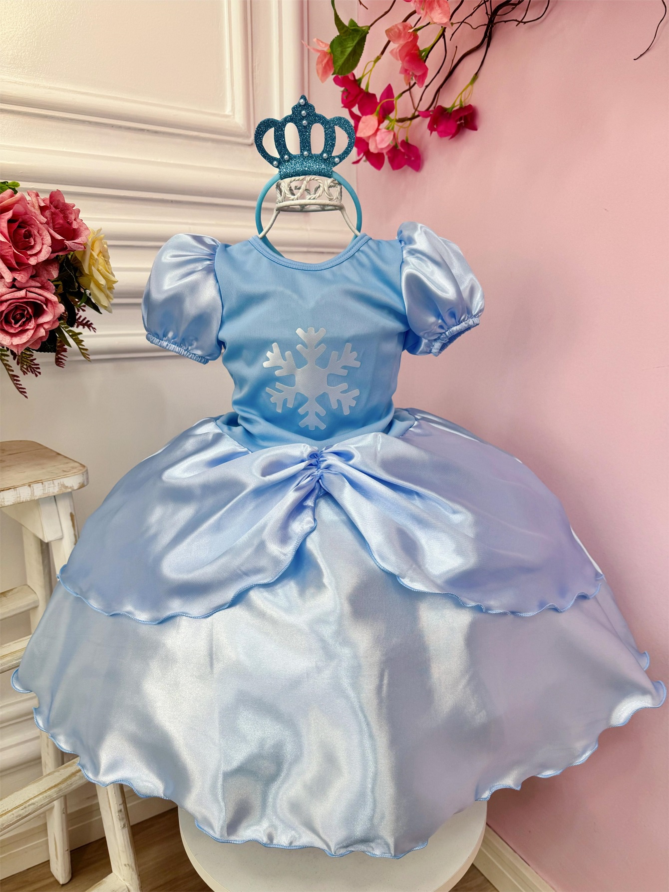 Fantasia Infantil Frozen Elsa Anna Princesas C/ Tiara Festas