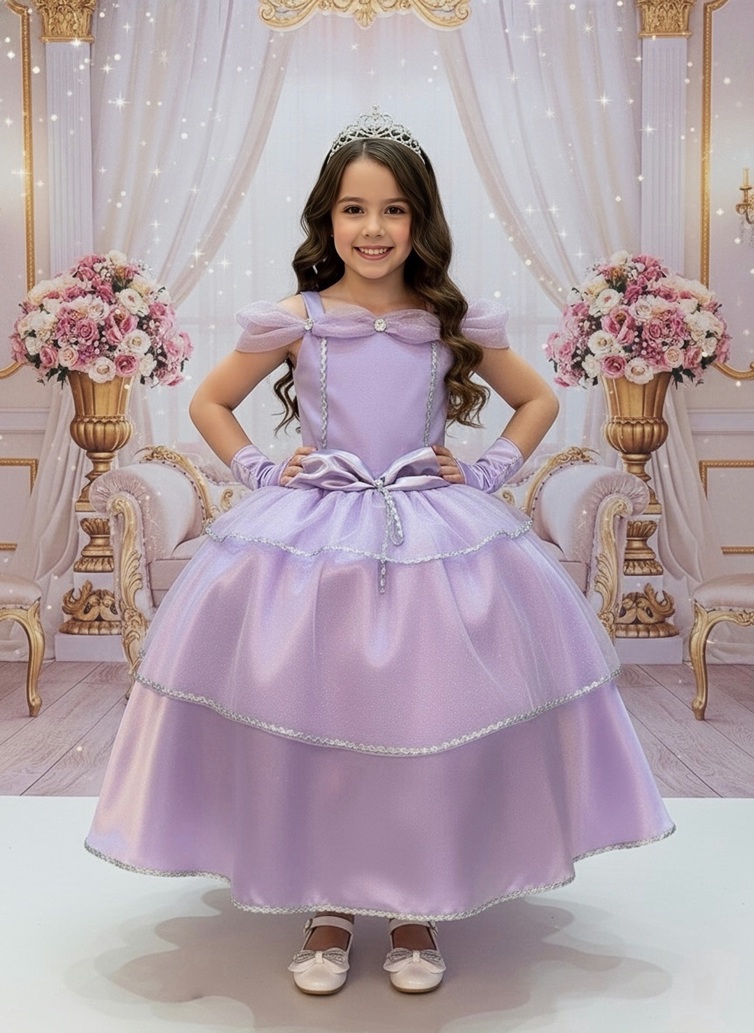 Fantasia Infantil Lilás Princesa Rapunzel Glitter Com Luvas