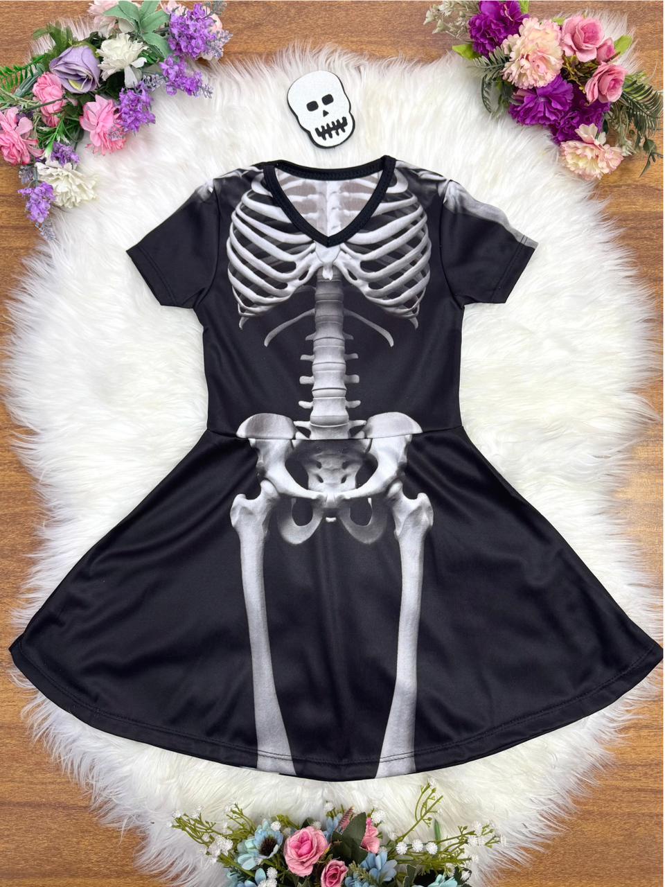 Fantasia Infantil Menina Esqueleto C/ Bico de Pato Caveira