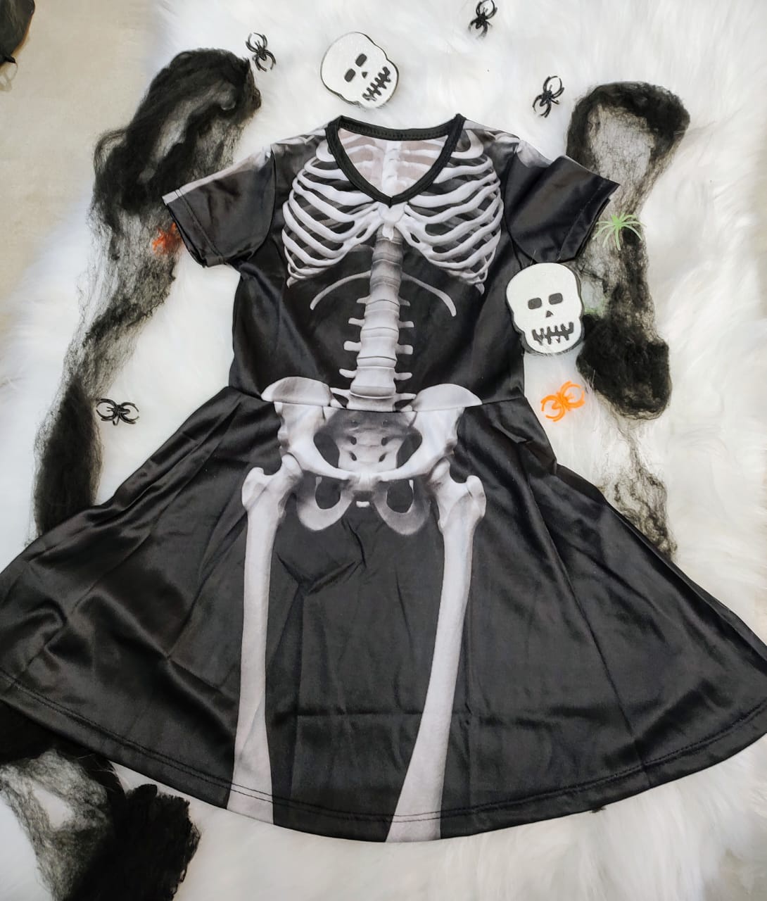 Fantasia Infantil Menina Esqueleto com Presilia de Cabelo